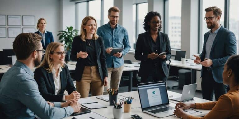 Team collaborating in modern office