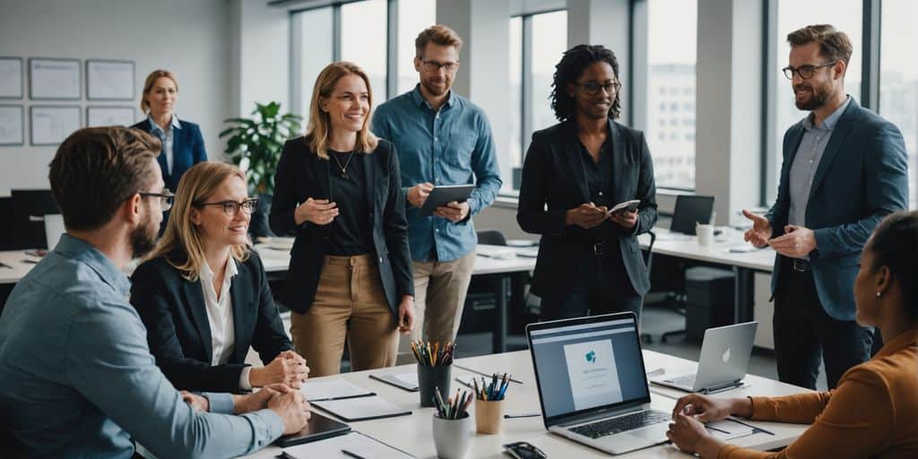 Team collaborating in modern office