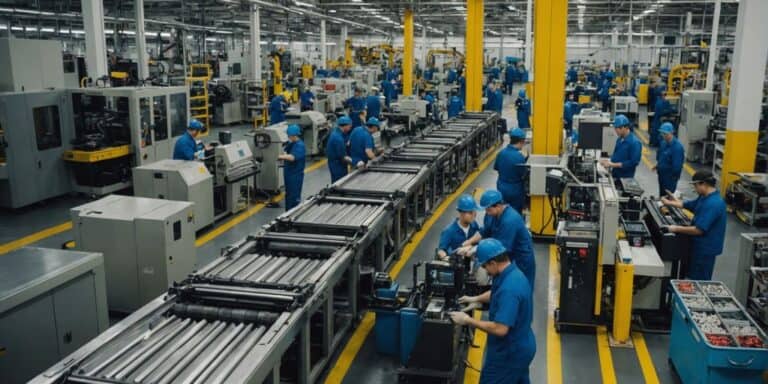 Factory floor with a congested workflow area