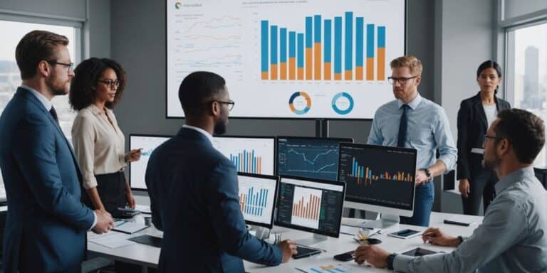 Professionals analyzing charts and graphs