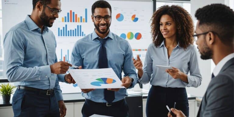 People giving feedback to a business representative.