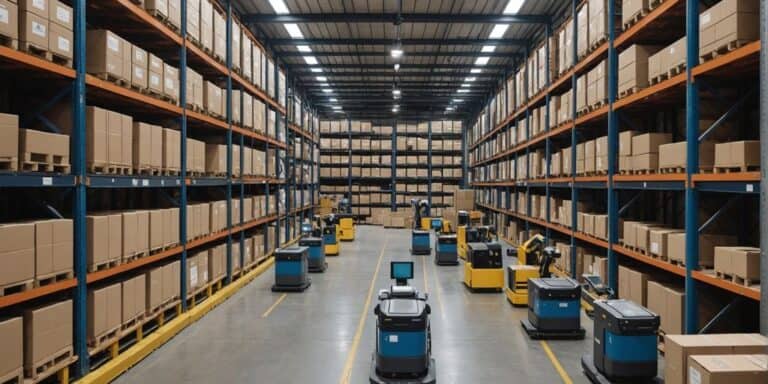Robots managing inventory in a modern warehouse