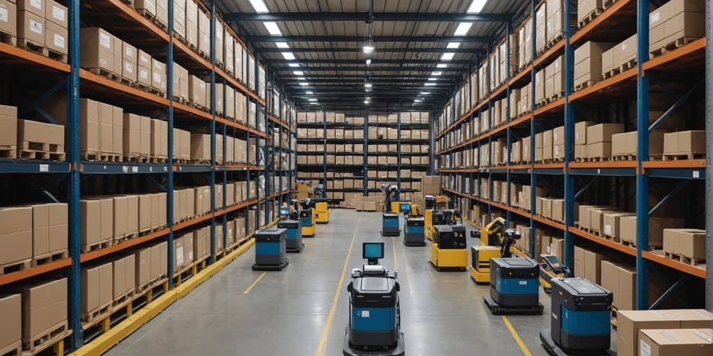 Robots managing inventory in a modern warehouse