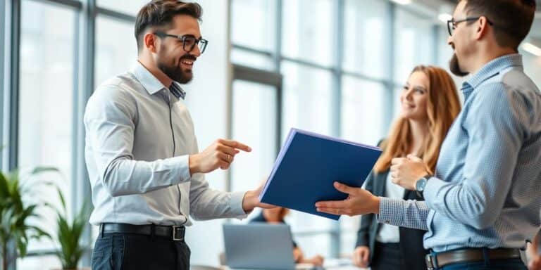 Team leader delegating project to team member