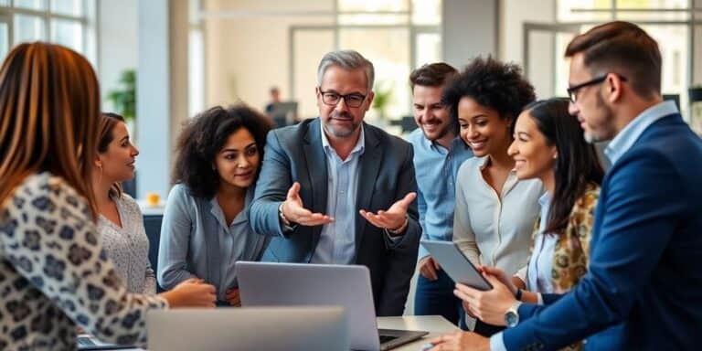 Team collaboration in a modern office environment.